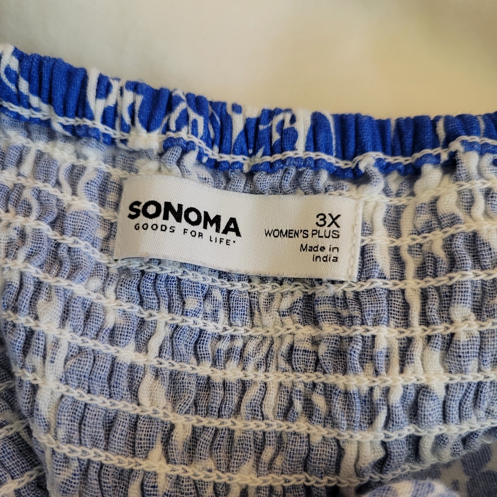 Sonoma Blue and White Floral Smocked Maxi Dress 3x - Picture 4 of 4